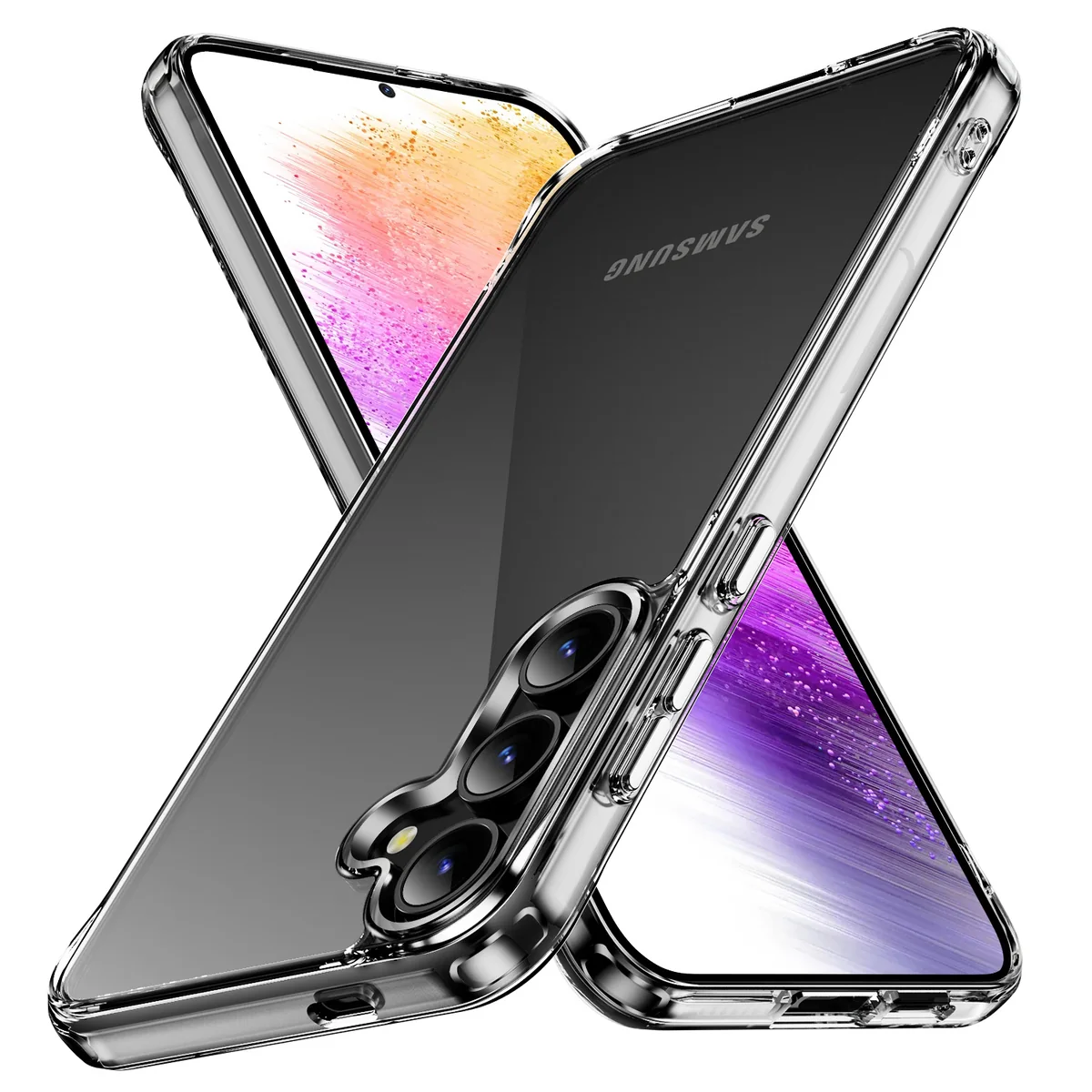cross-border compatible with Samsung S24 crystal-clear shockproof 2.0 German anti-yellowing material transparent phone case electroplated buttons