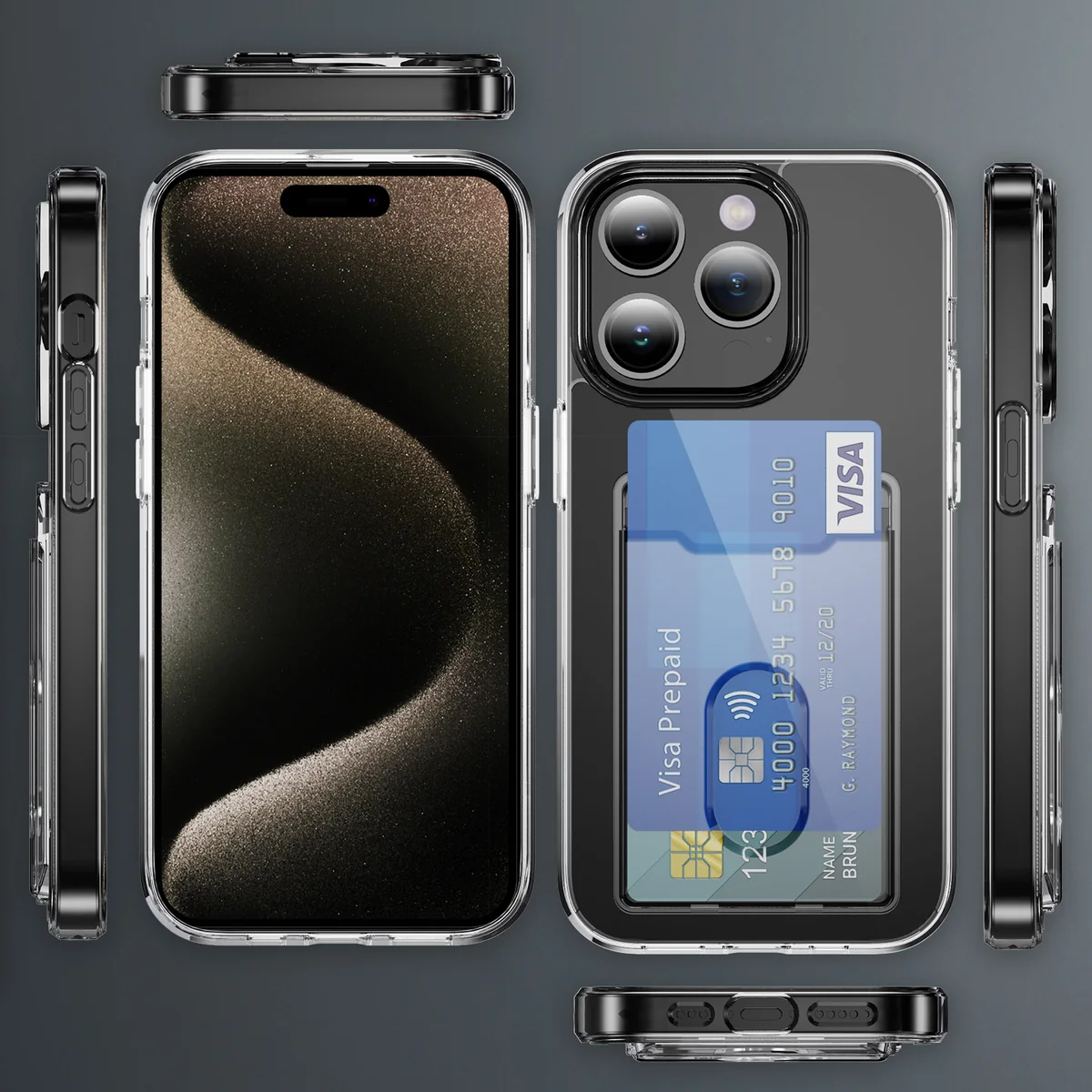 cross-border compatible with Apple iPhone14 minimalist crystal-clear vertical card slot B style transparent shockproof phone case manufacturer