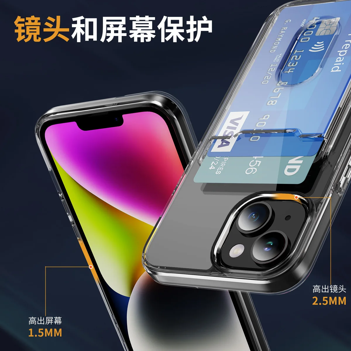 cross-border compatible with Apple iPhone15Plus minimalist crystal-clear vertical card slot B style transparent shockproof phone case manufacturer