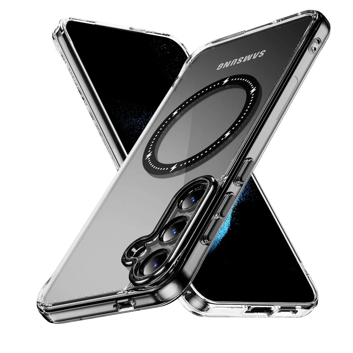 cross-border compatible with Samsung S24 Phantom glitter magnetic ring individual camera cutouts magnetic ring case phone case accelerated wireless charging