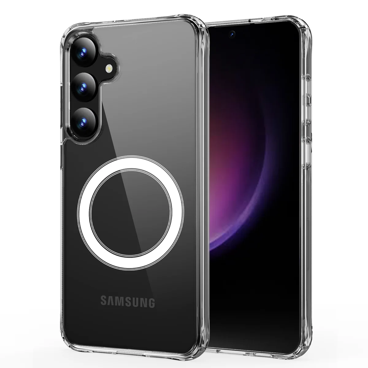 cross-border compatible with Samsung S24 Plus reinforced-corner shockproof with magnetic ring ultra-clear shockproof phone case wireless charging