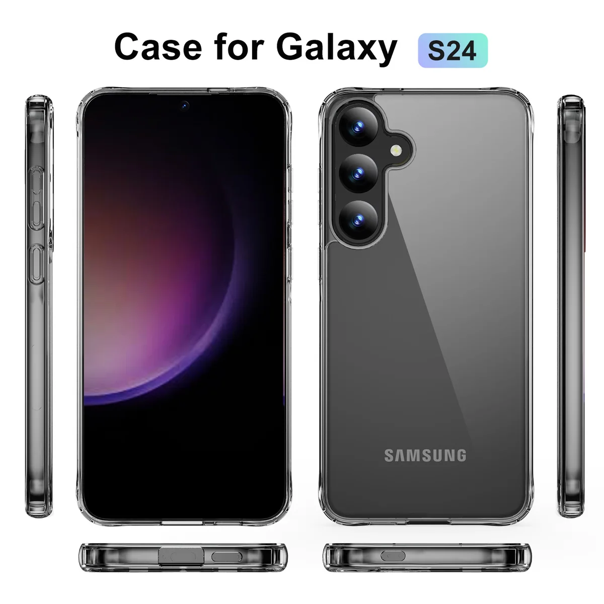 cross-border compatible with Samsung S24 reinforced-corner shockproof acrylic transparent phone case scratch-resistant wireless charging non-yellowing
