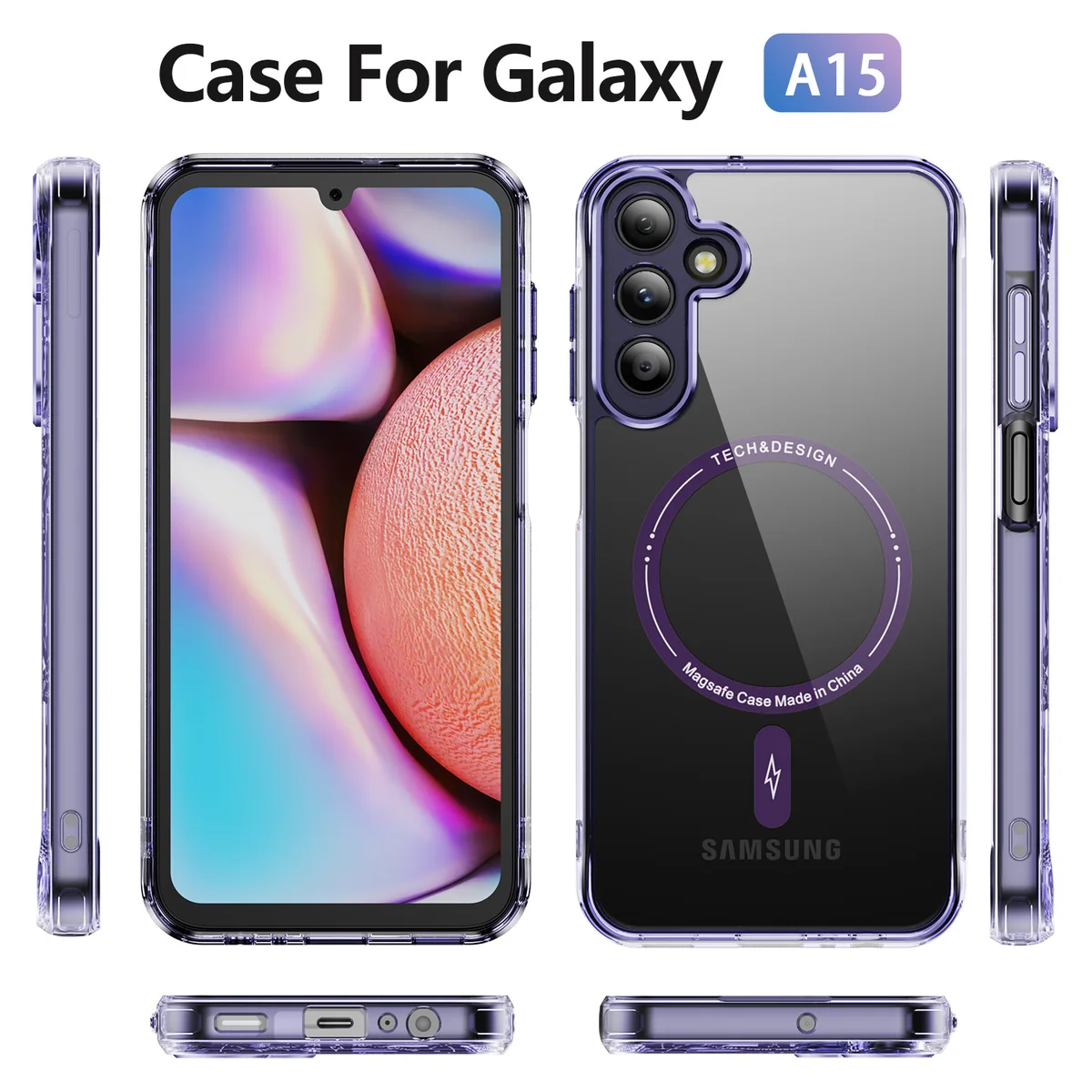 cross-border compatible with Samsung A15 Phantom ultra-clear magnetic attachment precision-cut camera lens protector transparent case phone case wireless charging