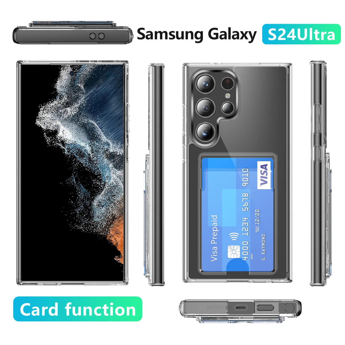 cross-border compatible with Samsung S24Ultra minimalist crystal-clear card slot phone case holds two cards direct manufacturer