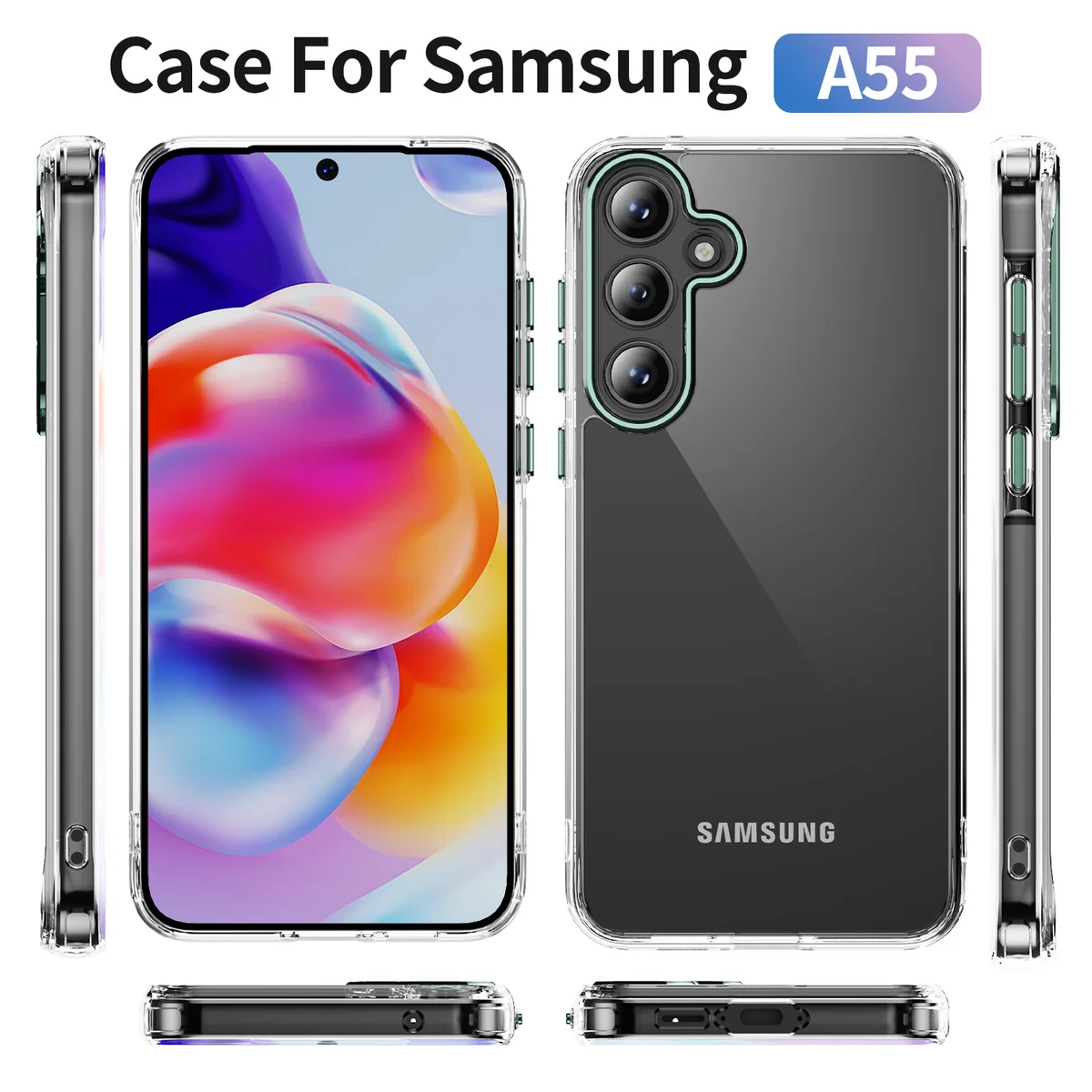 cross-border compatible with Samsung A55 Phantom Series individual camera cutouts phone case ultra-clear non-yellowing 2.0 thickness direct manufacturer