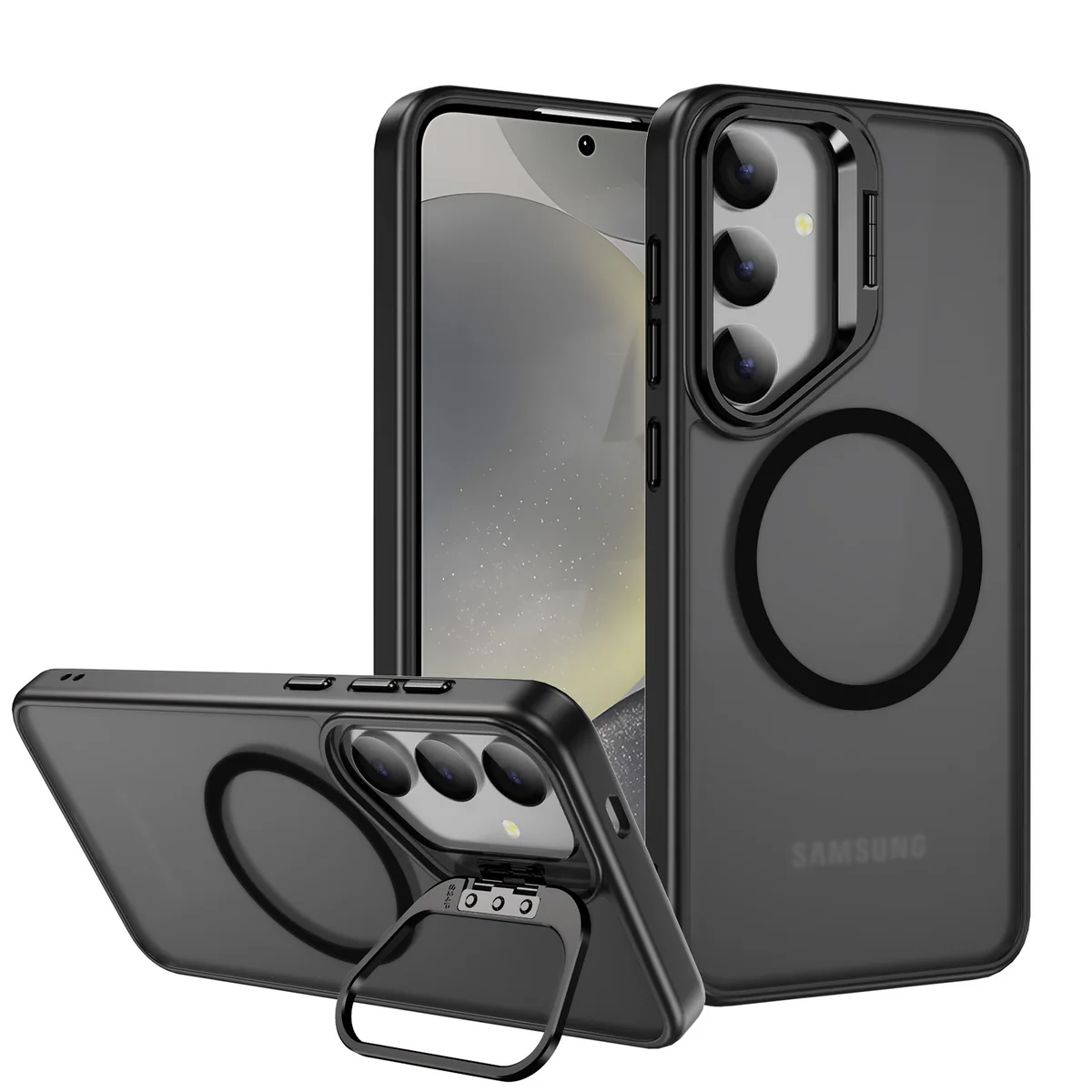 cross-border compatible with Samsung S24Plus Sky Mirror soft-touch magnetic ring metal hinge kickstand phone case manufacturer
