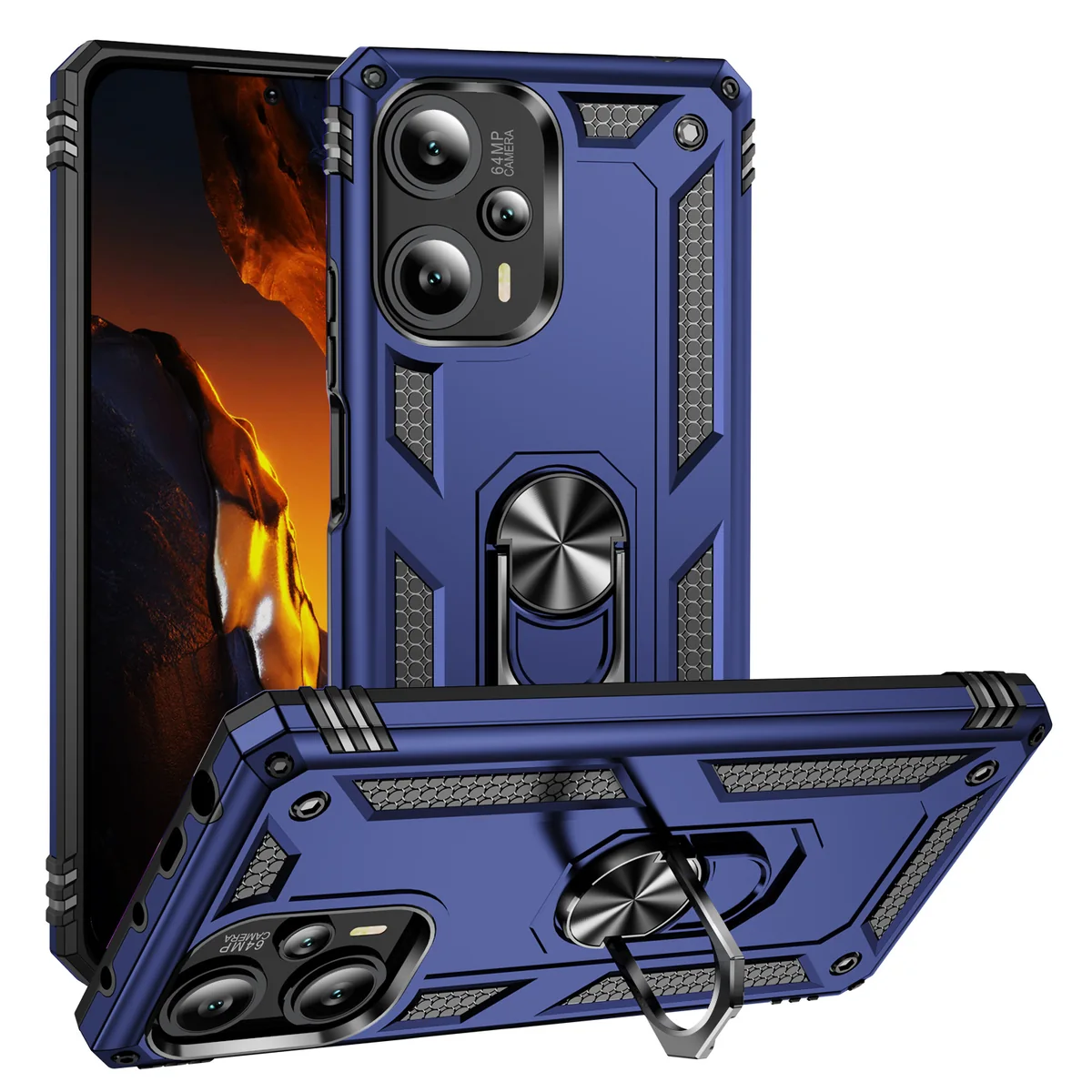 cross-border compatible with Xiaomi POCO F5 5G Trooper shockproof phone case 2-in-1 rotating car-mount ring manufacturer