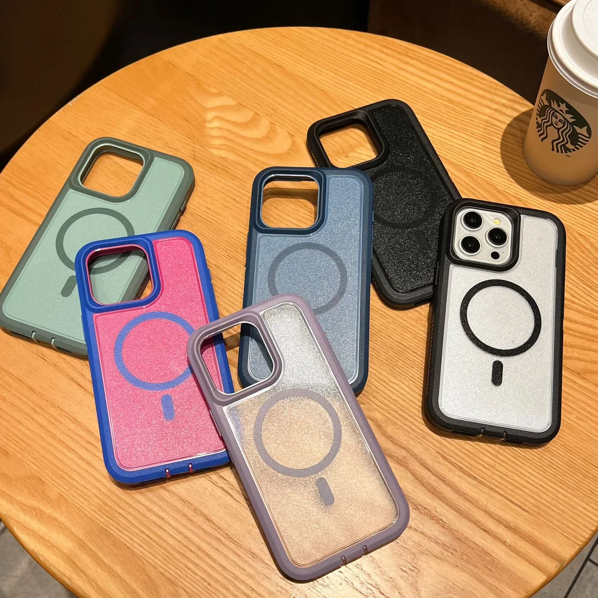 cross-border compatible with Apple iP15Pro Max Guardian magnetic ring phone case 3-in-1 shockproof fingerprint-resistant actual product photo