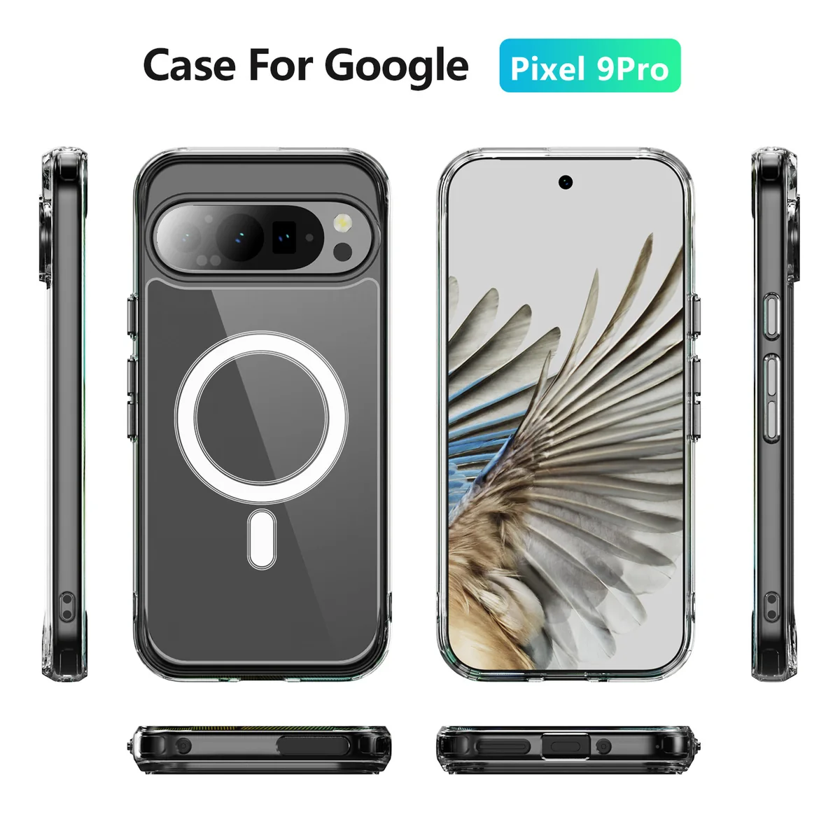 cross-border compatible with Google Pixel9Pro crystal-clear shockproof 2.0 with magnetic ring imported from Germany anti-yellowing material phone case