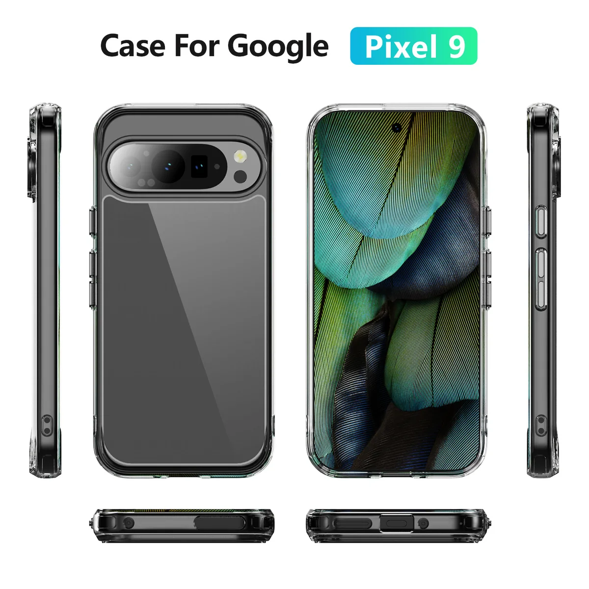 cross-border compatible with Google Pixel 9 crystal-clear shockproof 2.0 German anti-yellowing material transparent phone case direct manufacturer