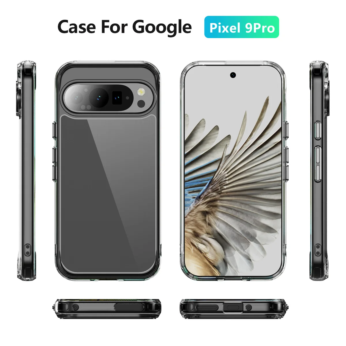 cross-border compatible with Google Pixel 9 Pro crystal-clear shockproof 2.0 German anti-yellowing material transparent phone case manufacturer