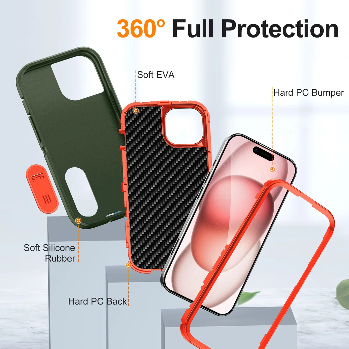 cross-border compatible with Apple iPhone15 6.1 Guardian triple protection 2nd generation kickstand shockproof phone case direct manufacturer