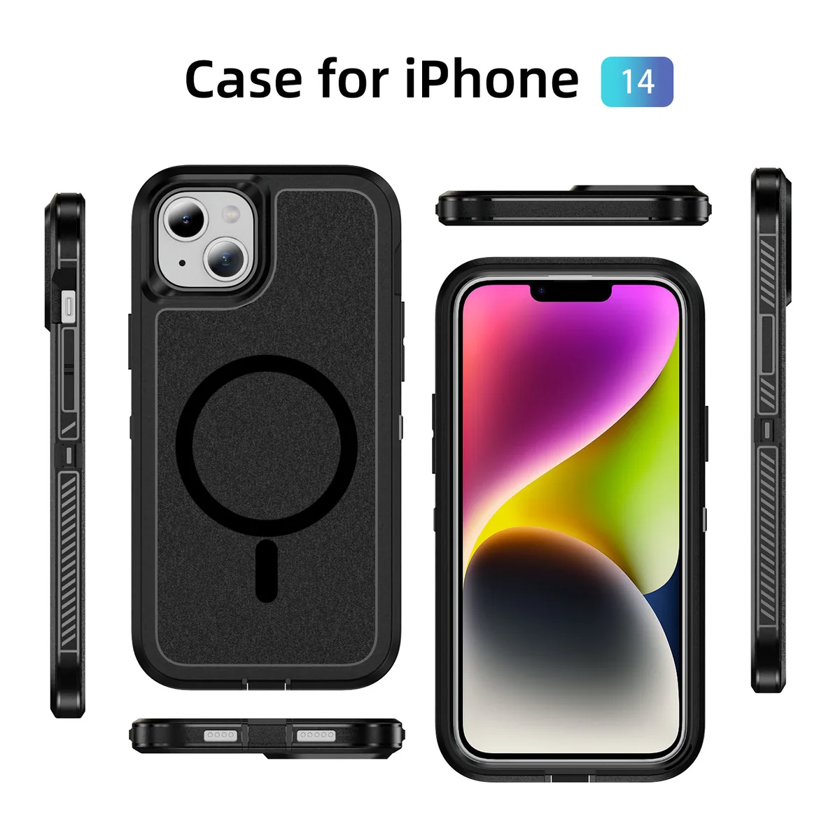 cross-border compatible with Apple iPhone14 Guardian magnetic ring phone case 3-in-1 shockproof magnet wireless charging