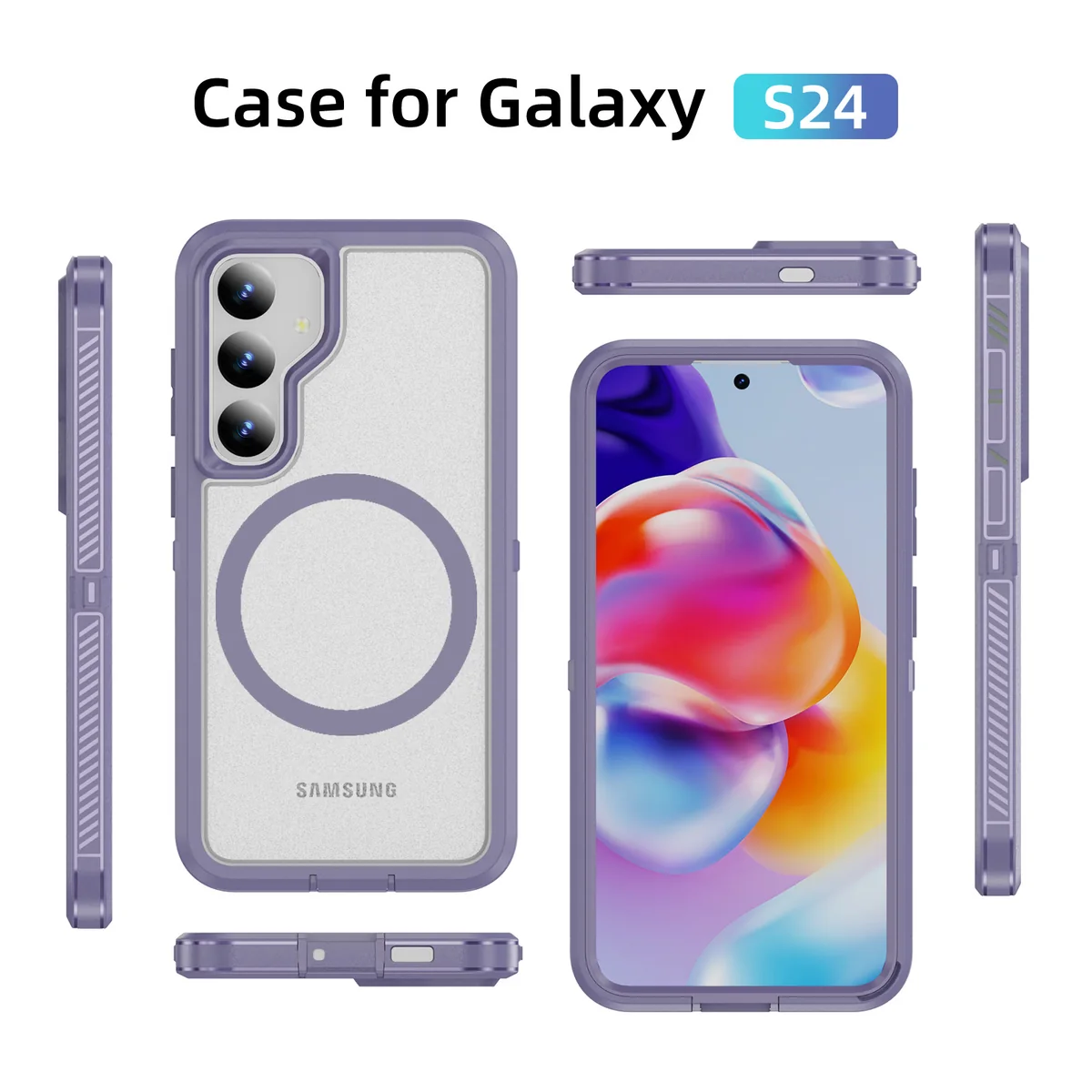 cross-border compatible with Samsung S24 Guardian magnetic ring phone case 3-in-1 shockproof fingerprint-resistant wireless charging new arrival