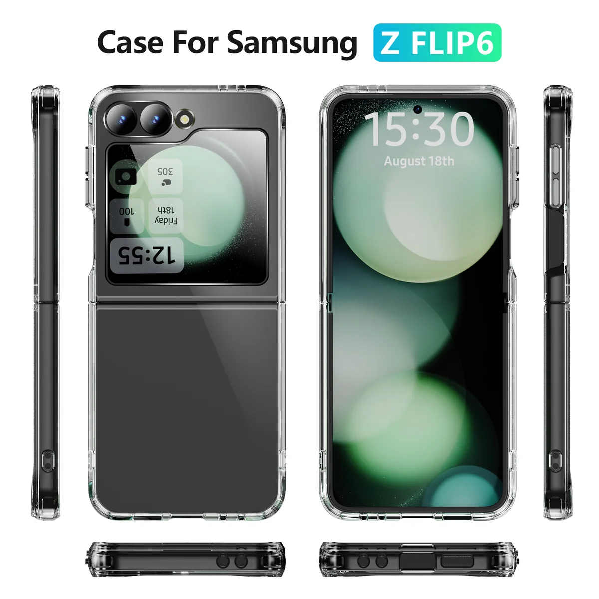 cross-border compatible with Samsung SAM Z Flip6 crystal-clear shockproof 2.0mm phone case electroplated buttons transparent foldable style