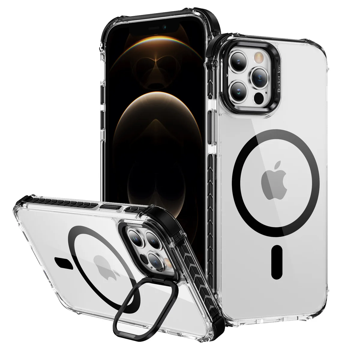 cross-border compatible with Apple iPhone12 Pro Rainbow No. 1 ultra-clear magnetic ring kickstand phone case manufacturer new arrival