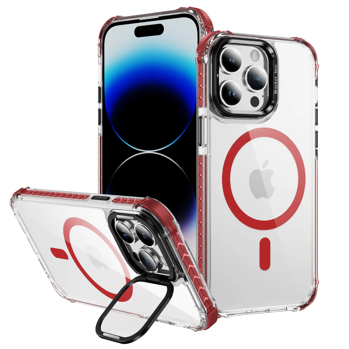 cross-border compatible with Apple iPhone14 Pro Rainbow No. 1 ultra-clear magnetic ring kickstand phone case two-tone TPU