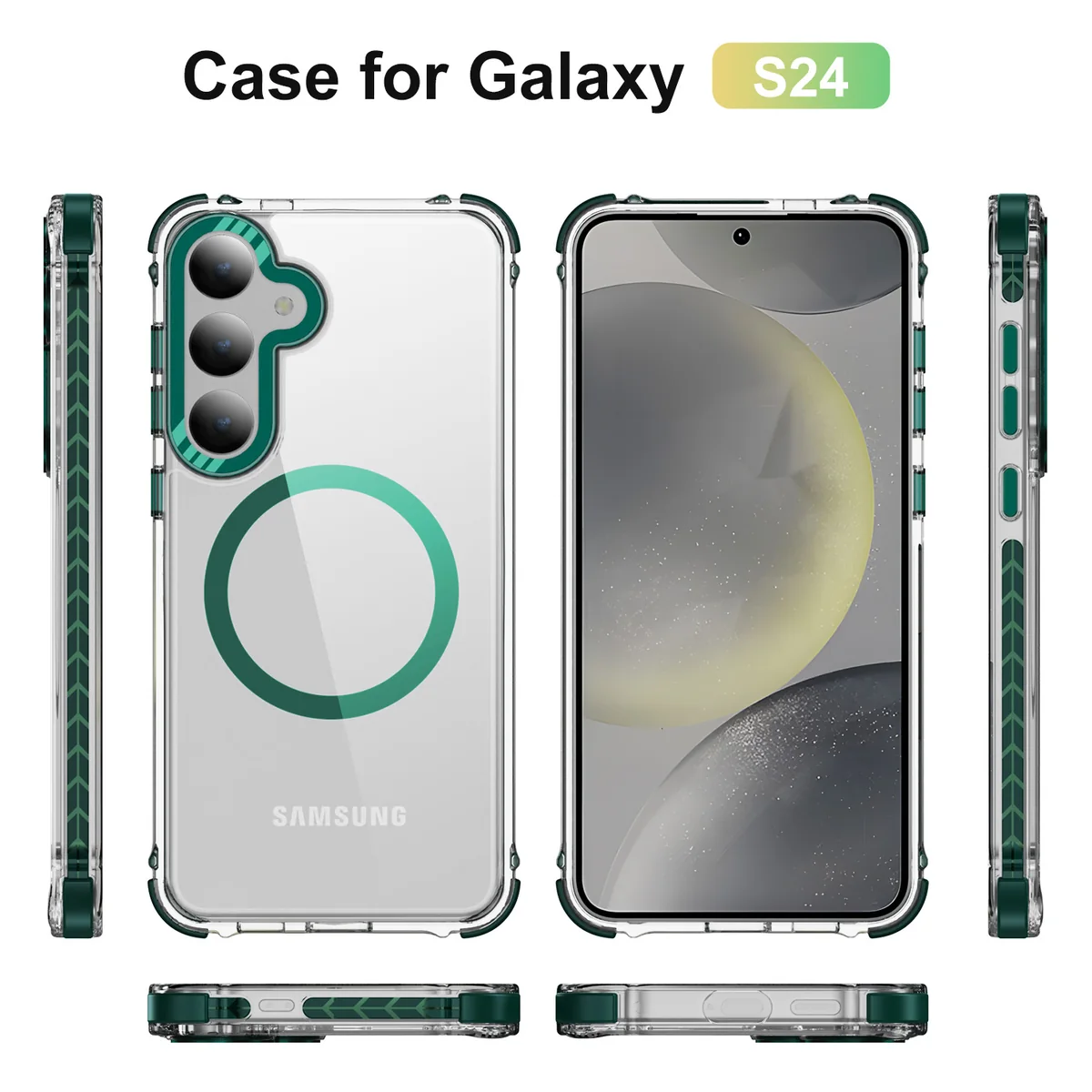 cross-border compatible with Samsung S24 Rainbow No. 1 ultra-clear magnetic ring shockproof phone case two-tone TPU manufacturer new arrival