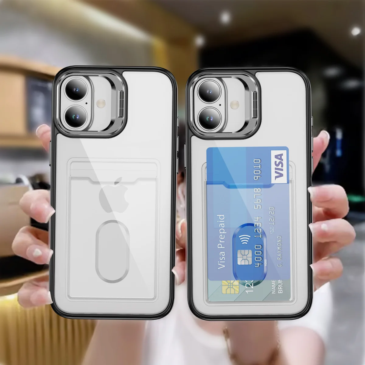 cross-border compatible with Apple iPhone16 Plus Sky Mirror vertical card slot B style phone case insert two cards manufacturer