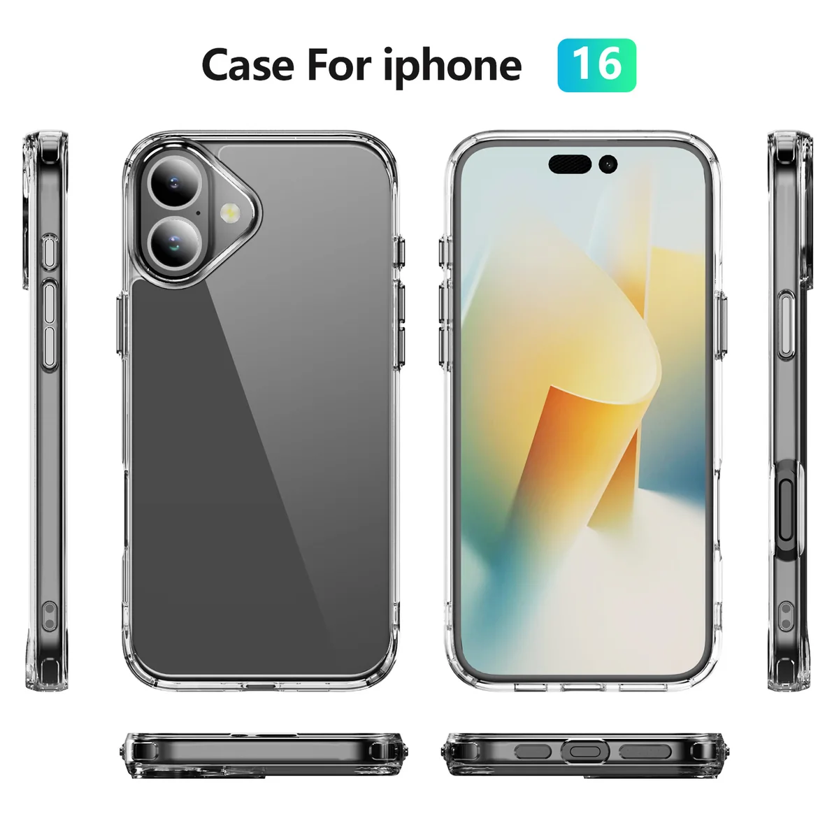 cross-border compatible with Apple iphone16 crystal-clear shockproof 2.0 ultra-clear phone case electroplated buttons manufacturer new arrival