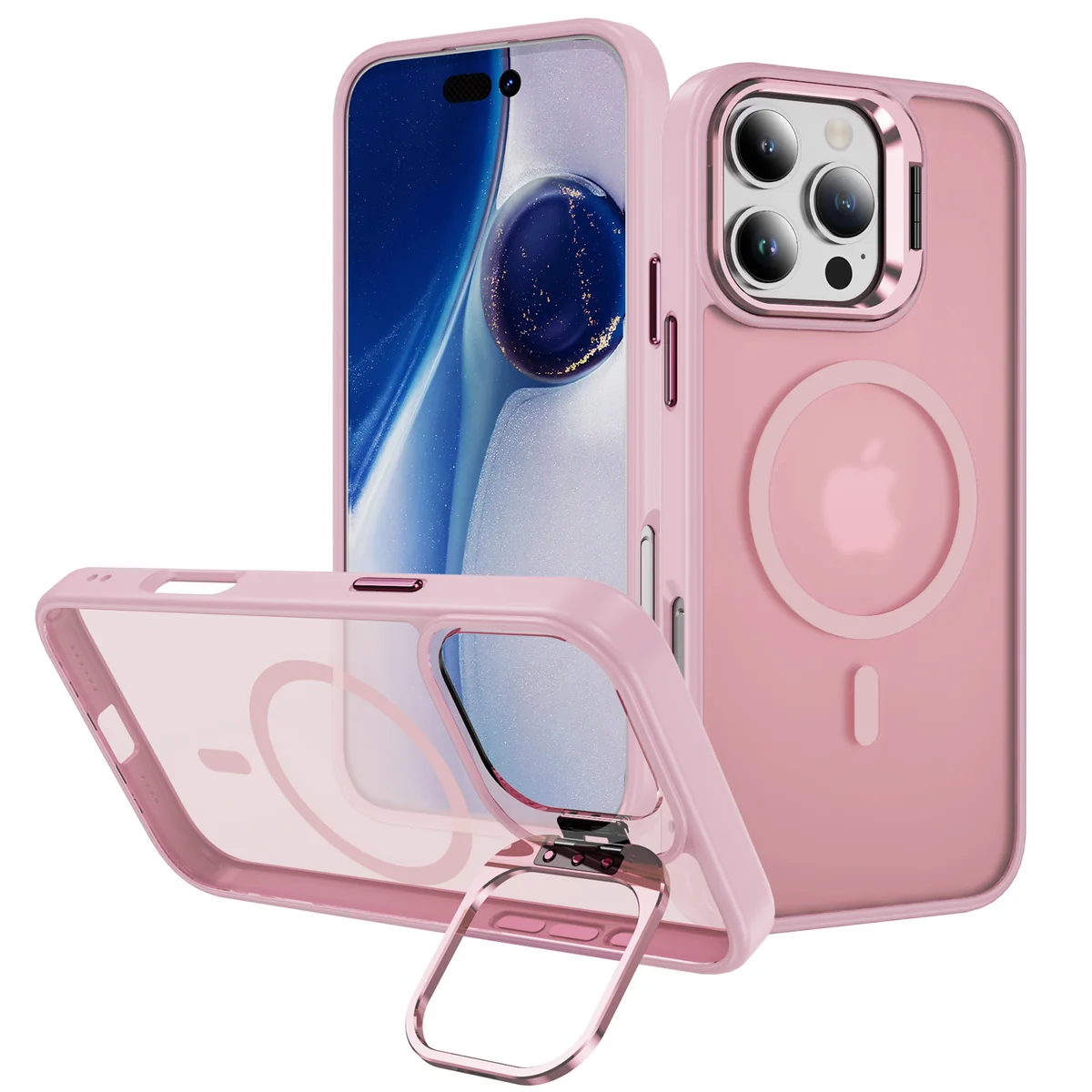 cross-border compatible with Apple iPhone16Pro Sky Mirror soft-touch magnetic ring metal hardware kickstand phone case new arrival