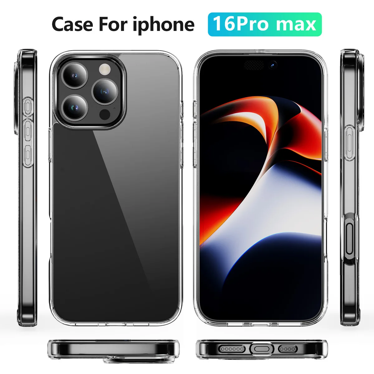 cross-border compatible with Apple IP16Pro Max minimalist crystal-clear shockproof phone case ultra-clear scratch-resistant wear-resistant in stock
