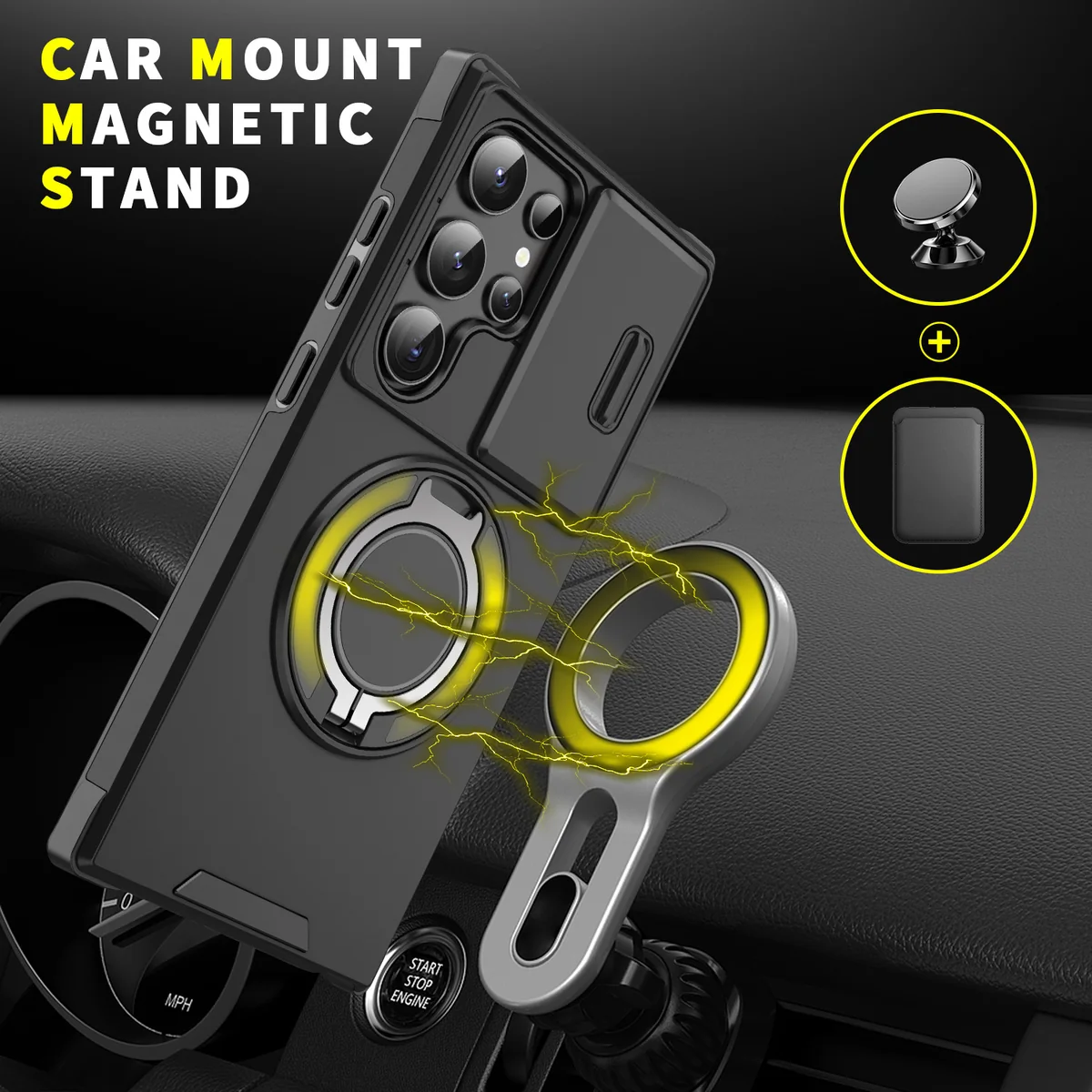 compatible with Samsung S24Ultra Lingke sliding camera cover 2-in-1 360° rotating ring kickstand wireless charging new arrival