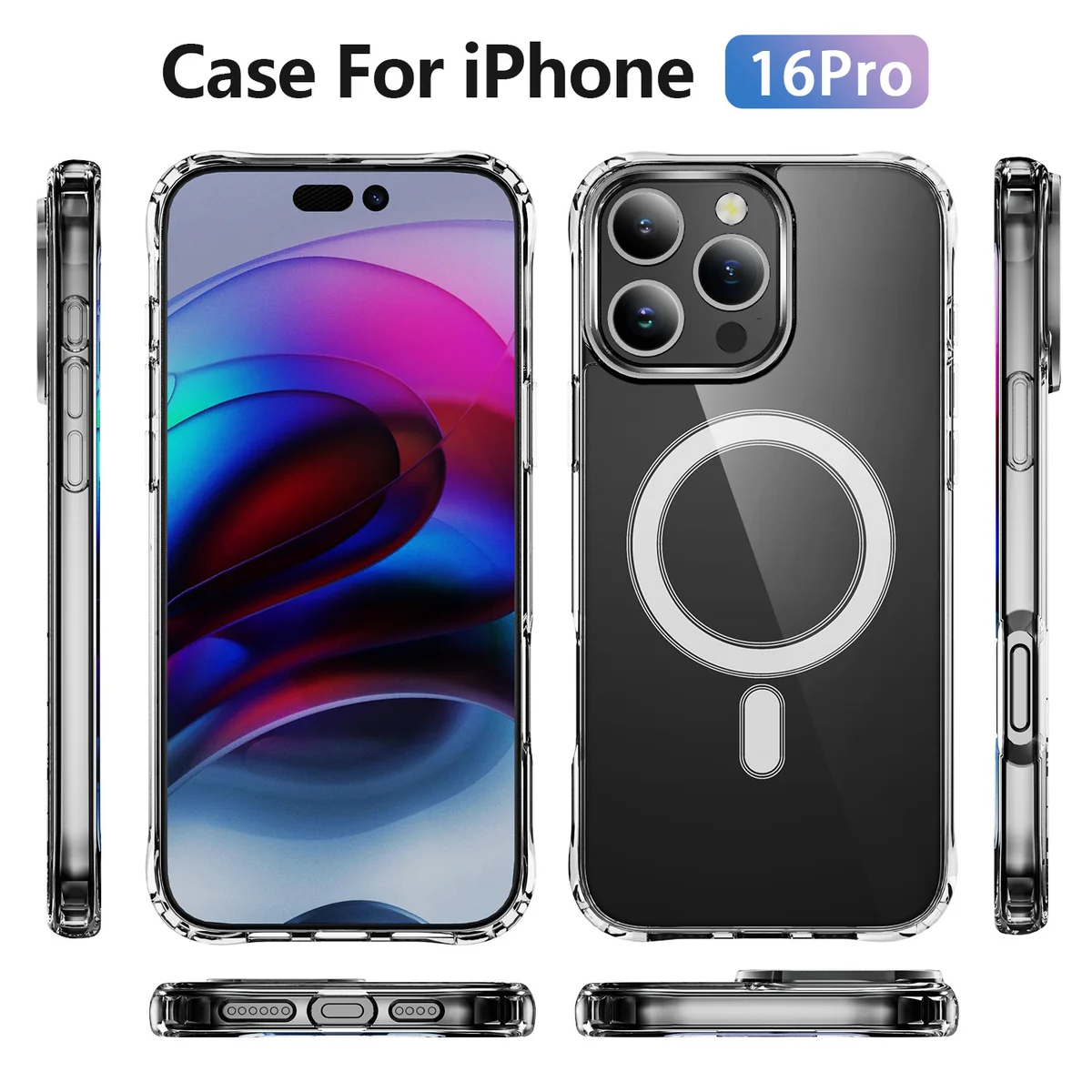 cross-border compatible with Apple iphone16Pro reinforced-corner shockproof magnetic ring ultra-clear phone case wireless charging manufacturer
