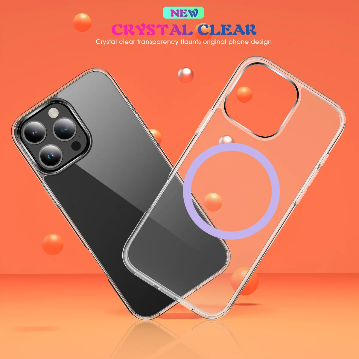 cross-border compatible with Apple iPhone16Pro minimalist crystal-clear with magnetic ring phone case wireless fast charging transparent case