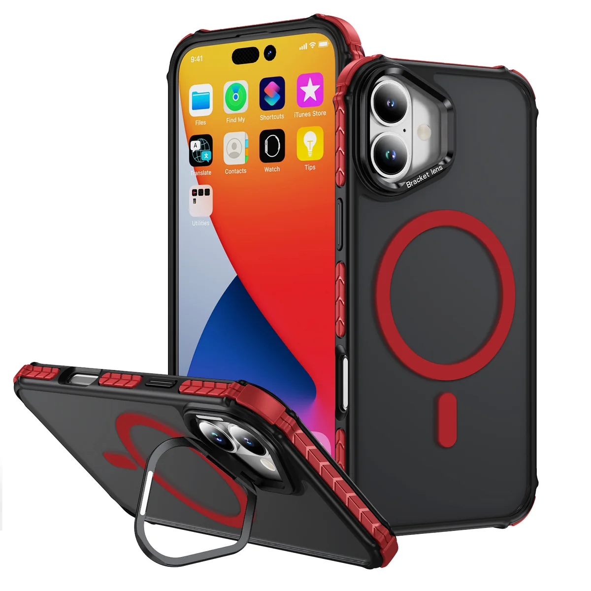 cross-border compatible with Apple iPhone16 rainbow 1 No. soft-touch magnetic ring kickstand phone case camera-ring kickstand new arrival