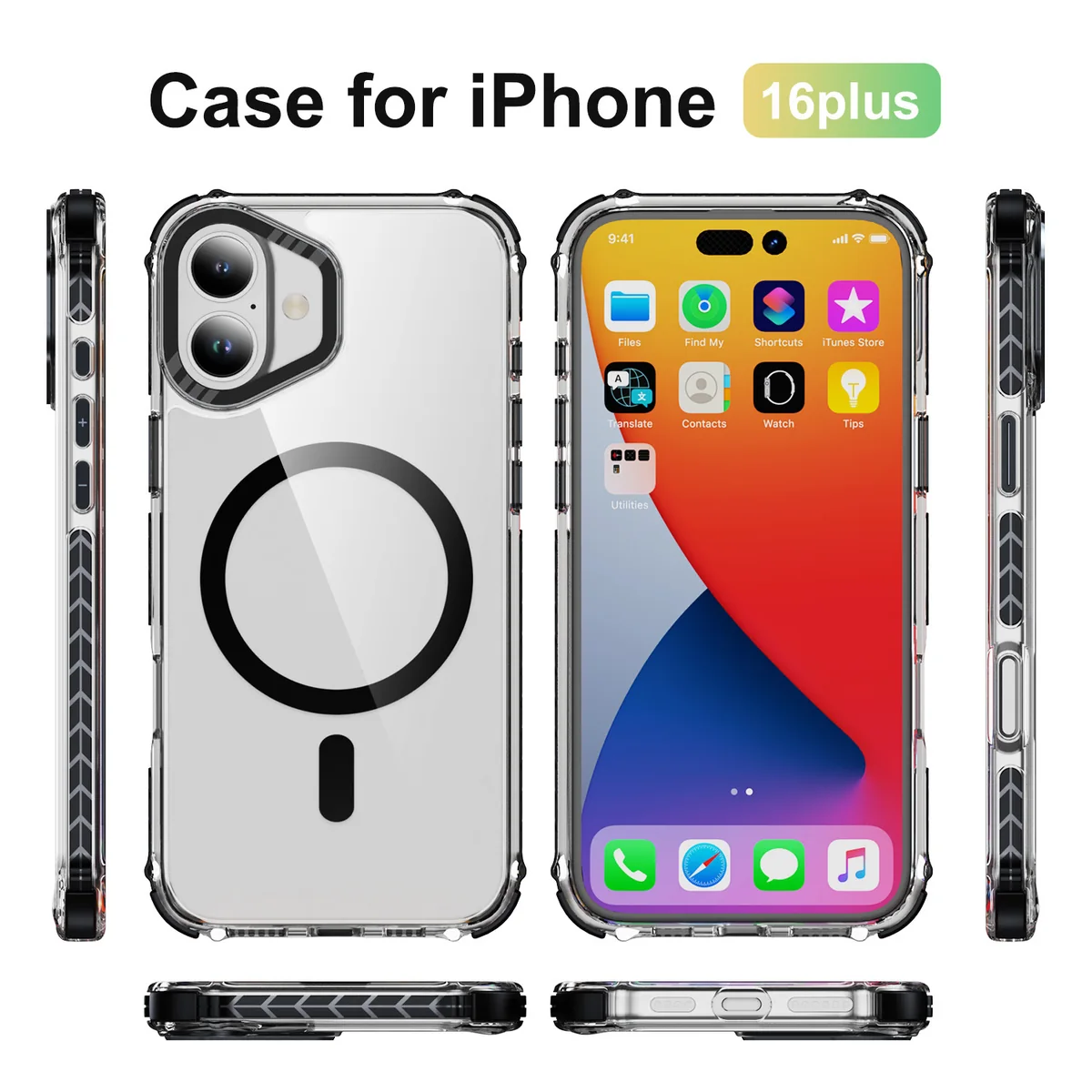cross-border compatible with Apple iPhone16Plus Rainbow No. 1 ultra-clear magnetic ring phone case wireless charging factory