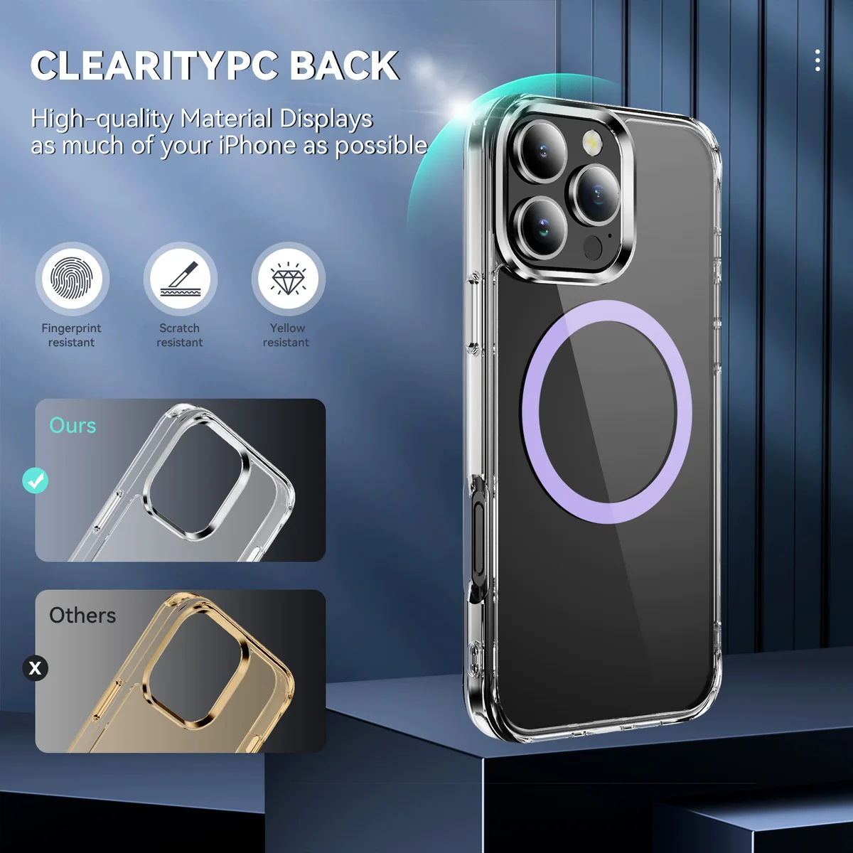 imported from Germany anti-yellowing material phone case compatible with Apple IP16Pro Max crystal-clear shockproof 2.0 enamel finish magnetic ring