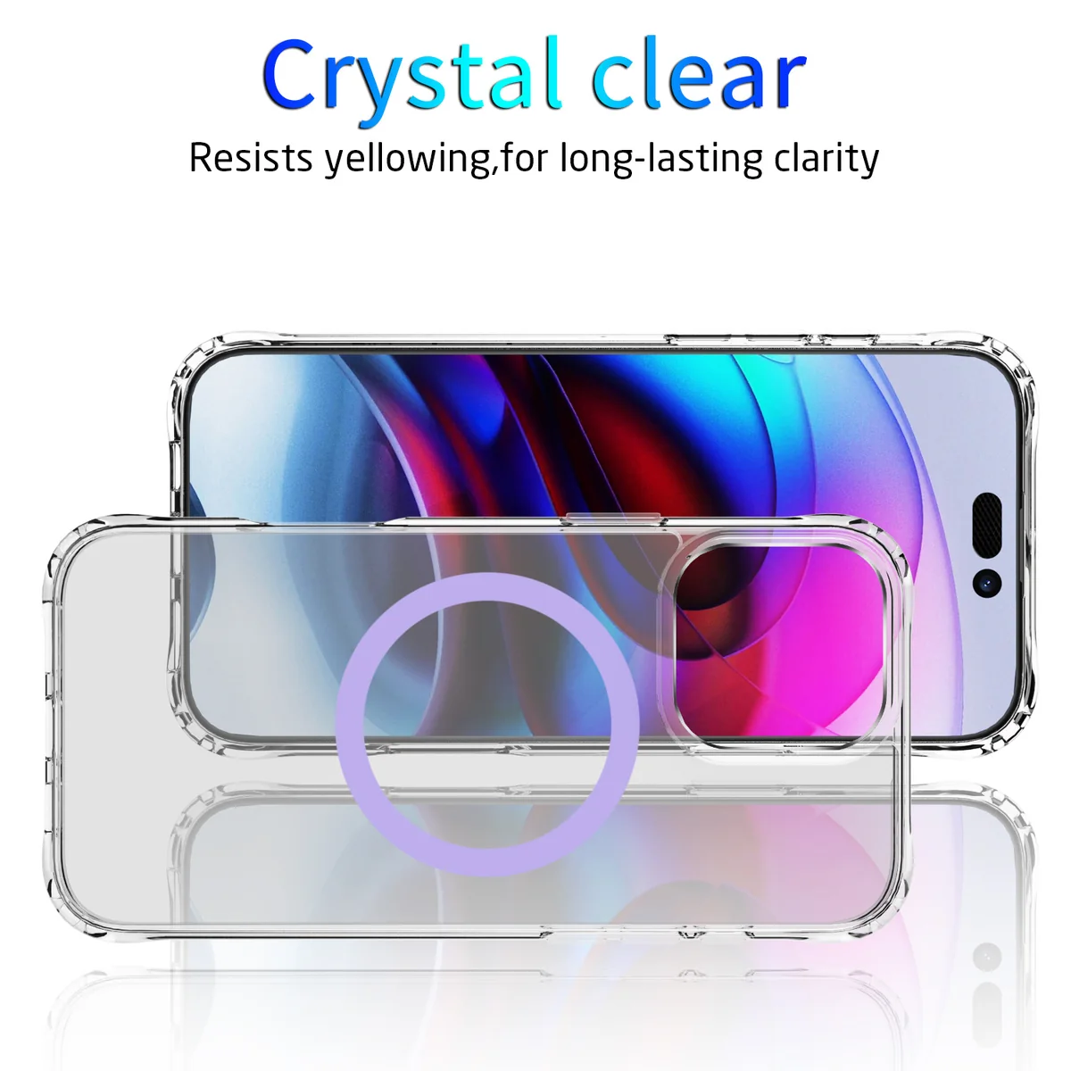 cross-border compatible with Apple IP16Pro Max reinforced-corner shockproof enamel finish magnetic ring ultra-clear phone case wireless charging