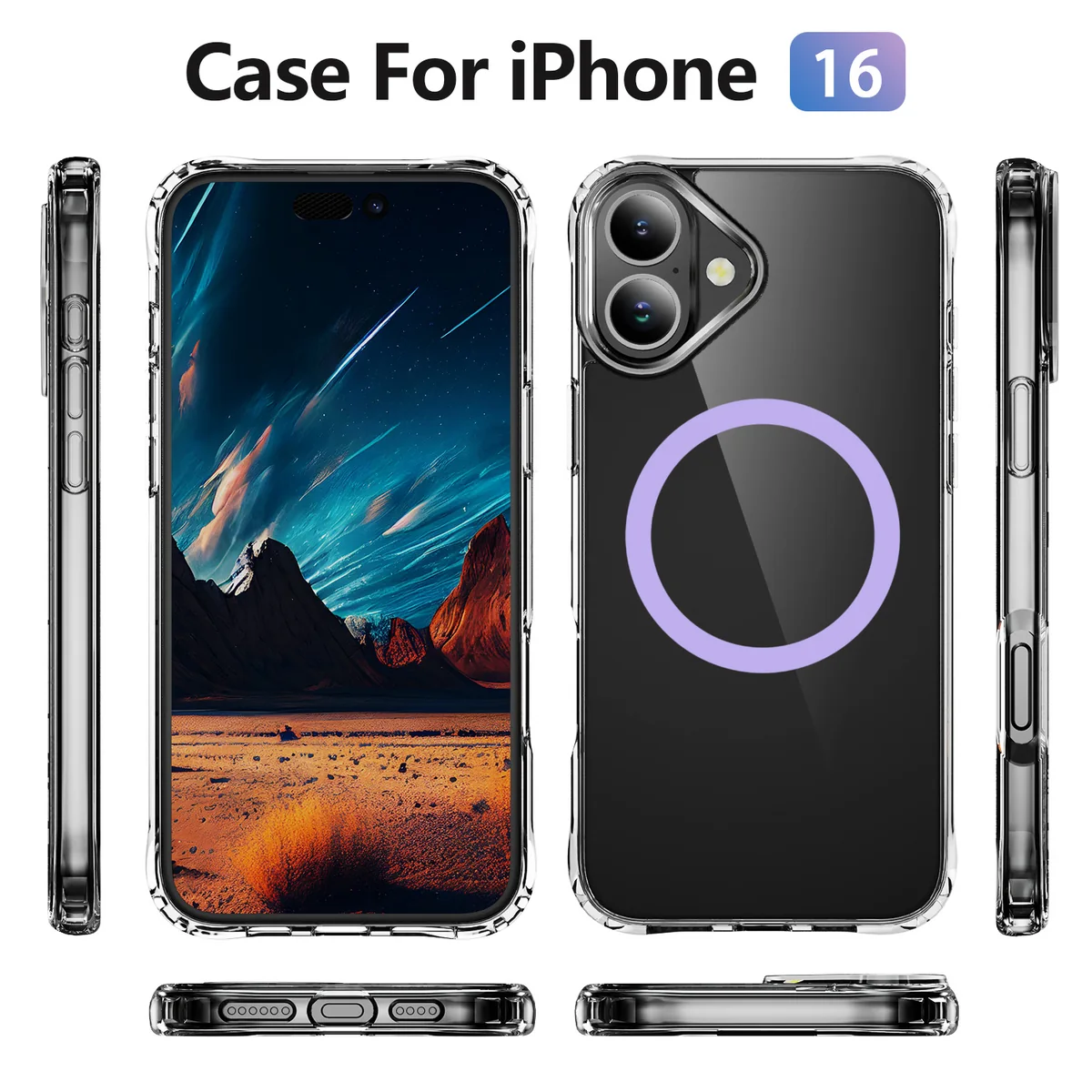 cross-border compatible with Apple iPhone16 reinforced-corner shockproof enamel finish magnetic ring ultra-clear phone case wireless charging