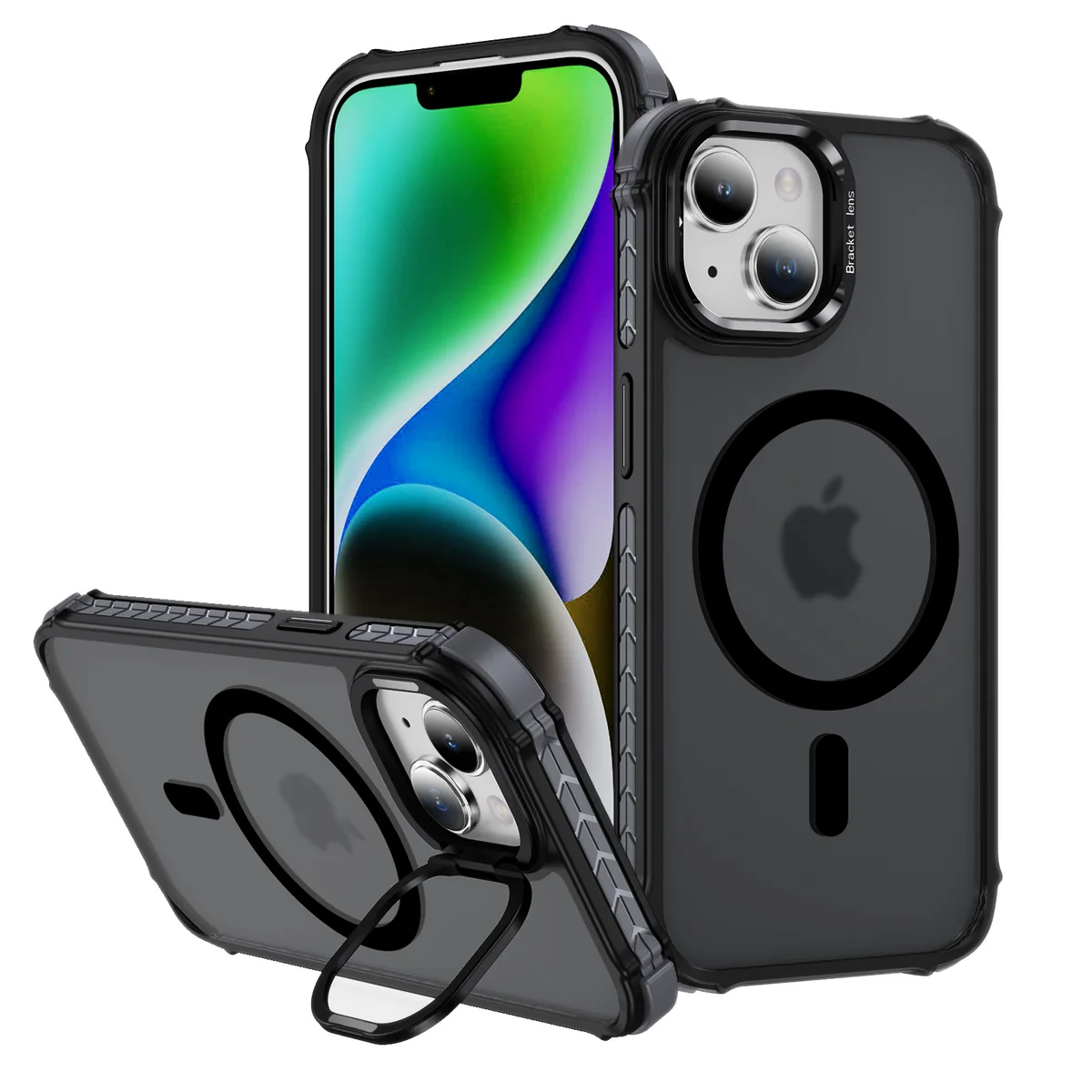 cross-border compatible with iPhone15Plus rainbow 1 No. soft-touch magnetic ring kickstand phone case Apple 14Plus new arrival