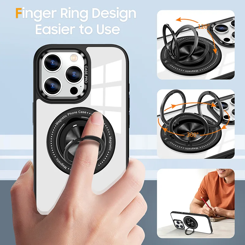 cross-border compatible with Apple iphone16 Pro Max Keyin 360 magnetic attachment kickstand phone case direct manufacturer