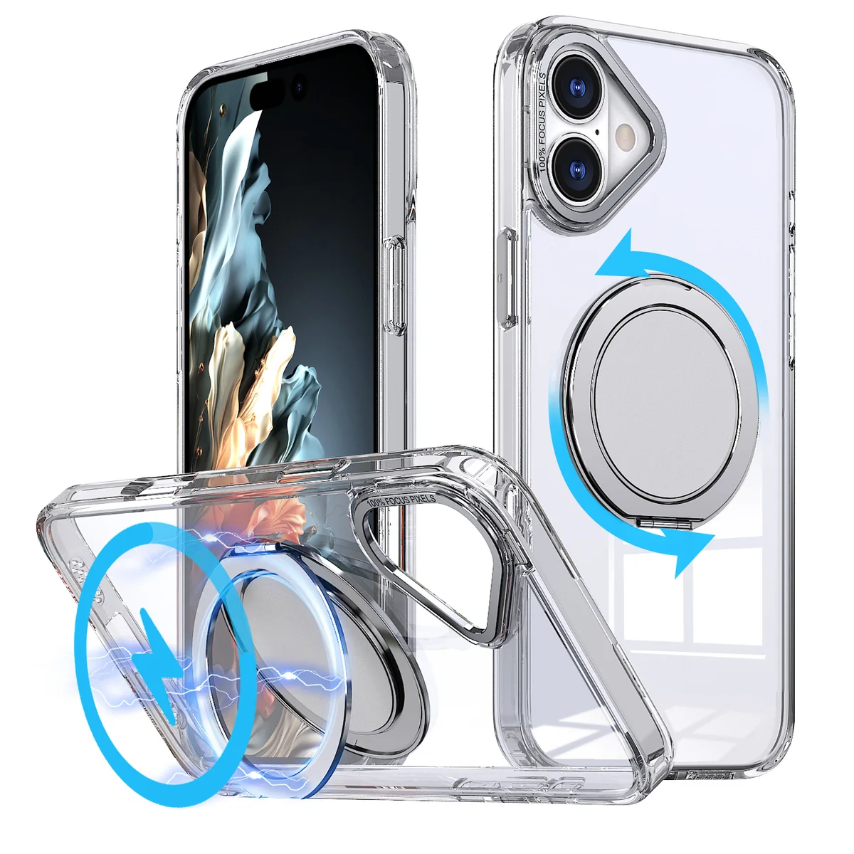 cross-border compatible with Apple iPhone16 Super Wing C style ring magnetic attachment wireless charging phone case soft-touch case
