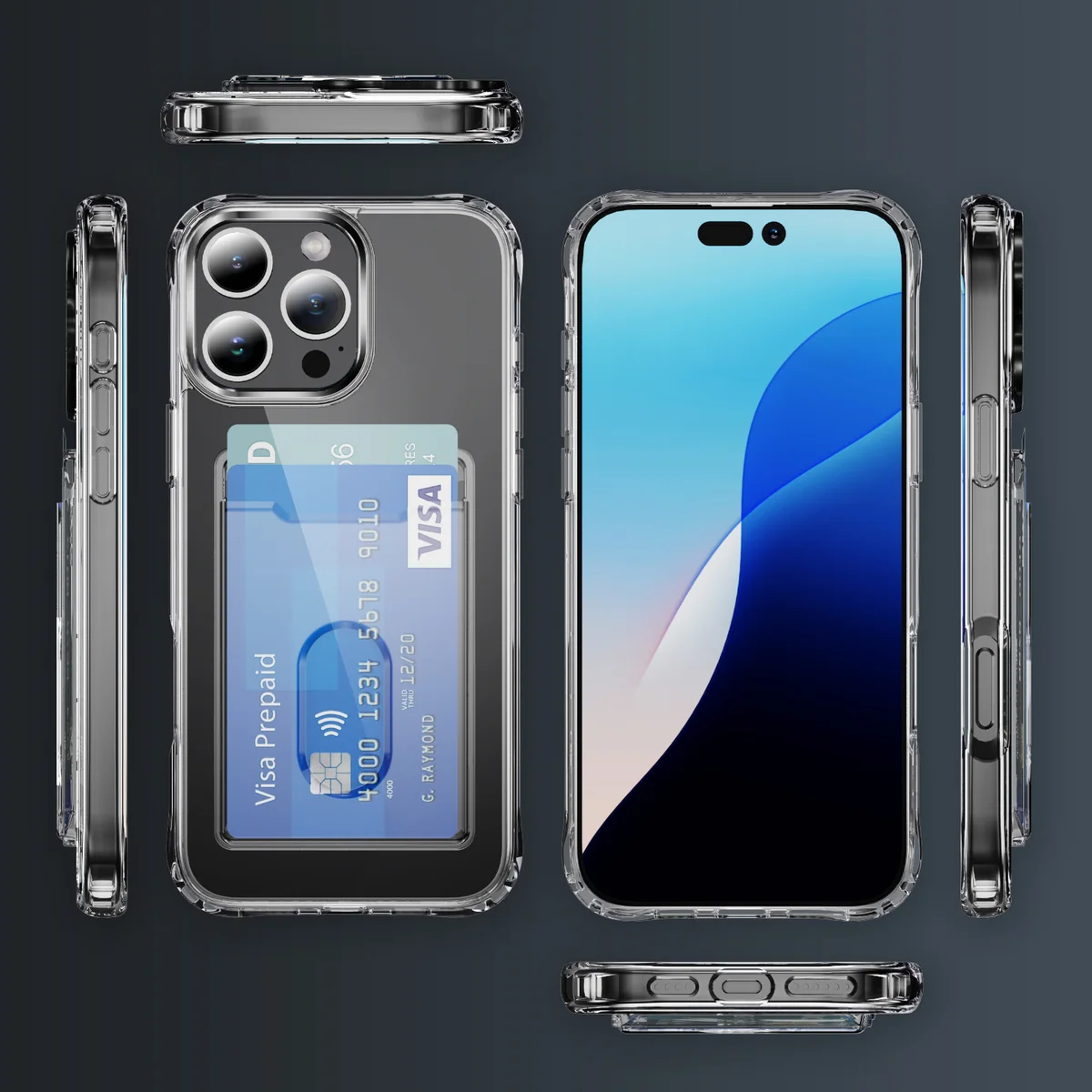 cross-border compatible with Apple iPhone16Pro reinforced-corner shockproof acrylic vertical card slot B style phone case holds two cards