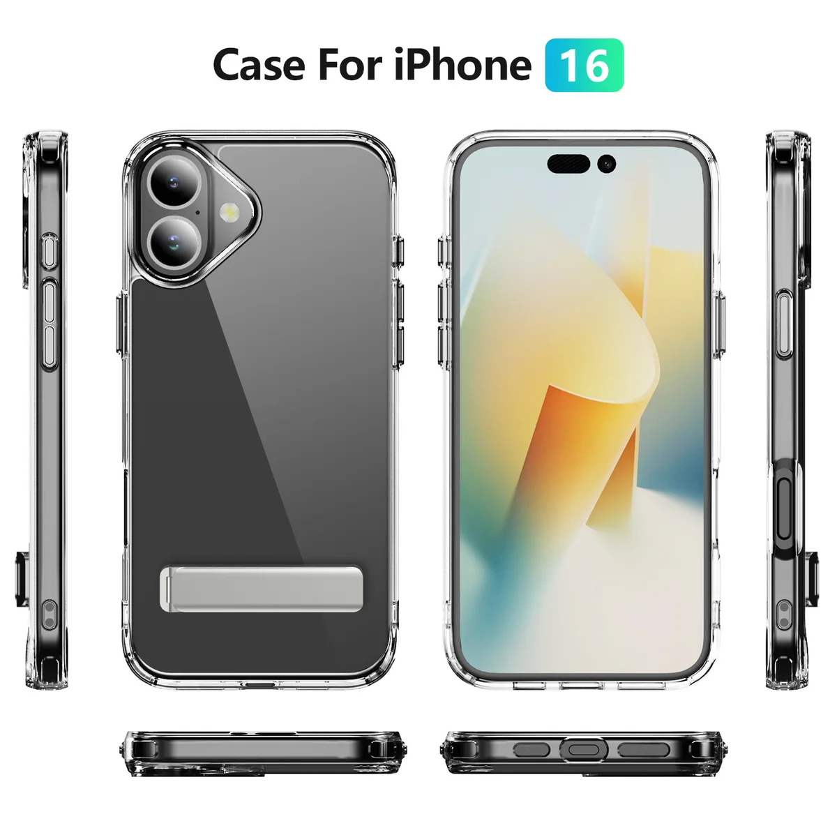cross-border compatible with Apple iPhone16 crystal-clear shockproof 2.0 metal buttons kickstand transparent phone case manufacturer