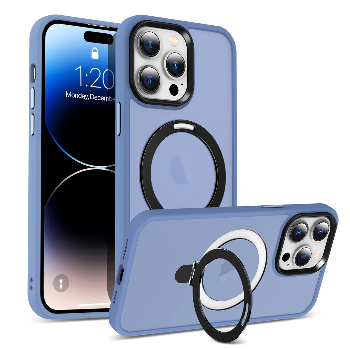cross-border e-commerce compatible with IP14Pro MAX iridescent soft-touch magnetic attachment kickstand phone case soft-touch case wireless charging