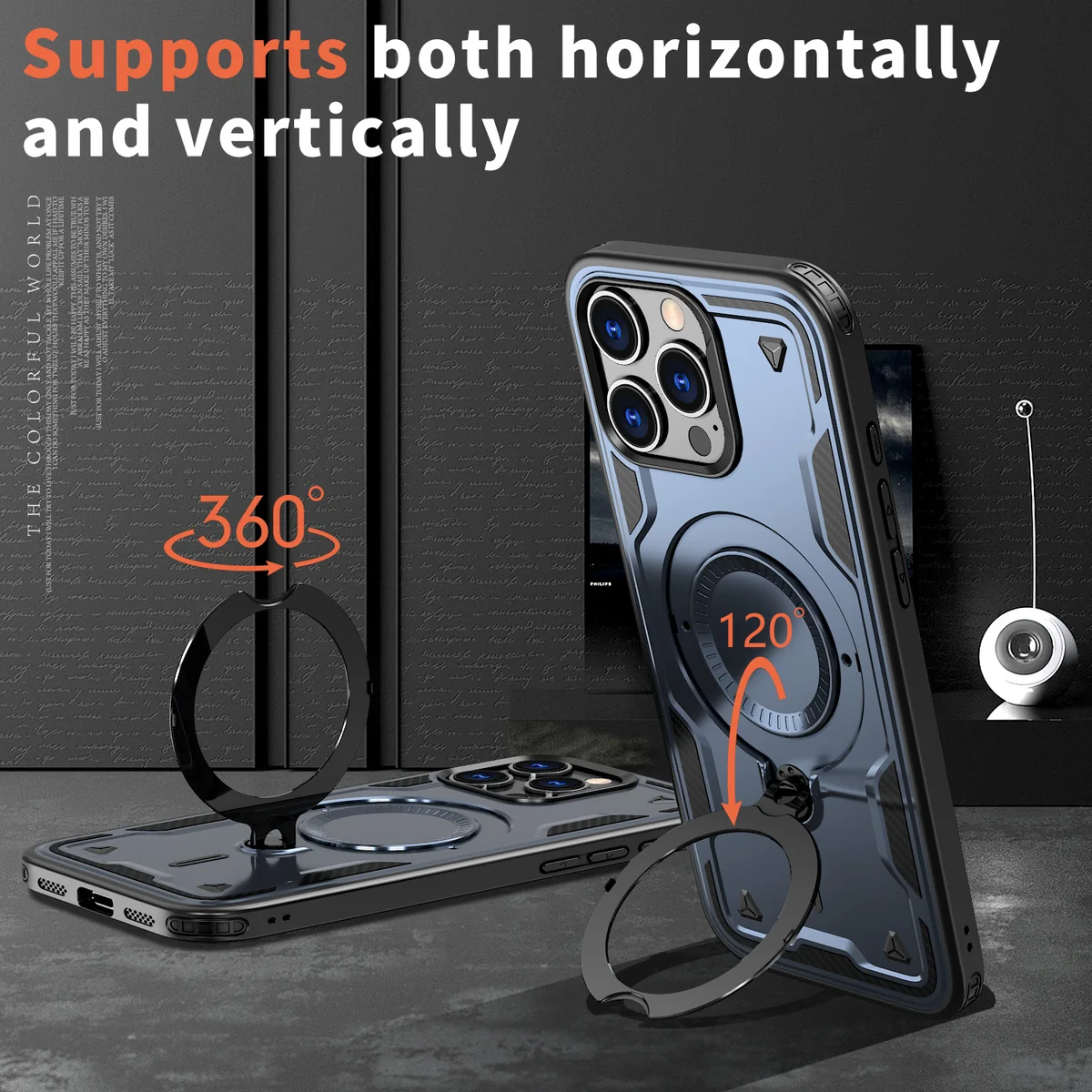 cross-border compatible with Apple IP16PRO MAX Sky Ring car mount phone case shockproof wireless charging