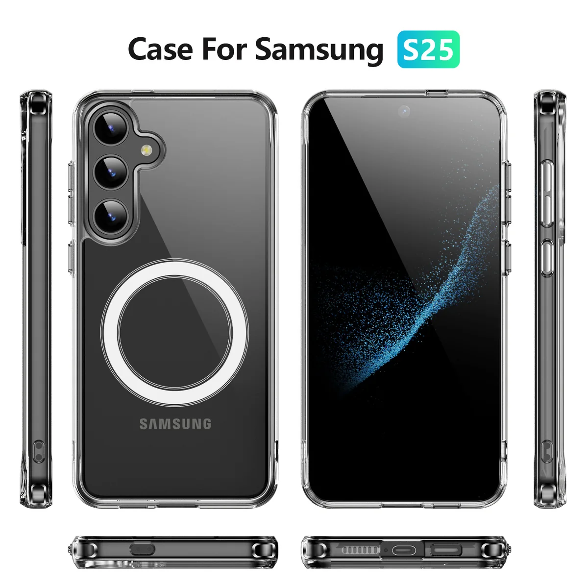 cross-border compatible with Samsung S25 crystal-clear shockproof 2.0 with magnetic ring imported from Germany anti-yellowing material transparent phone case