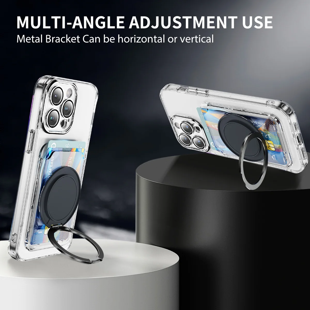 Qianji kickstand card holder dual-card PC scratch-resistant fully adjustable phone case accessories magnetic attachment compatible with Apple Samsung