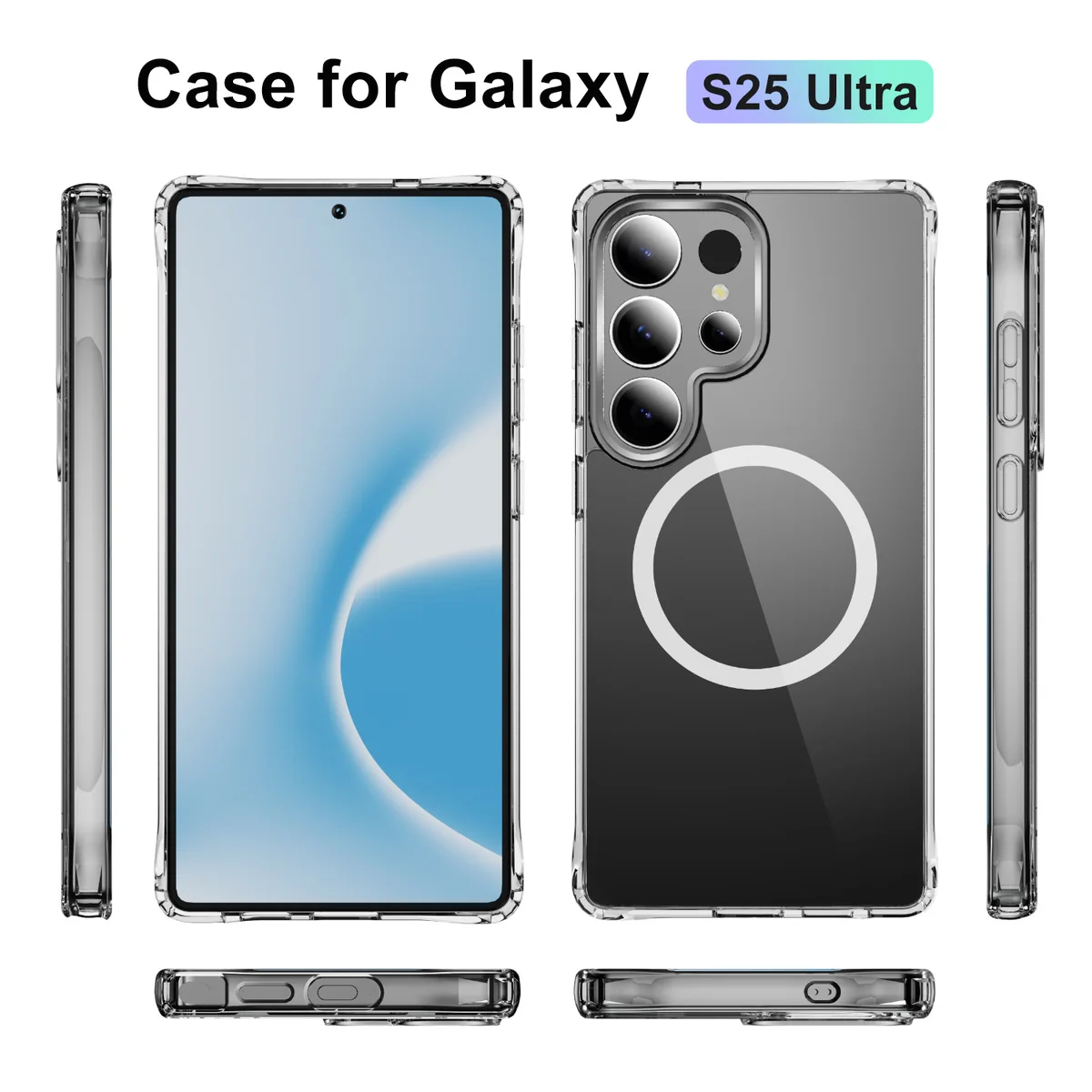 cross-border compatible with Samsung S25 Ultra reinforced-corner shockproof with magnetic ring ultra-clear shockproof phone case wireless charging