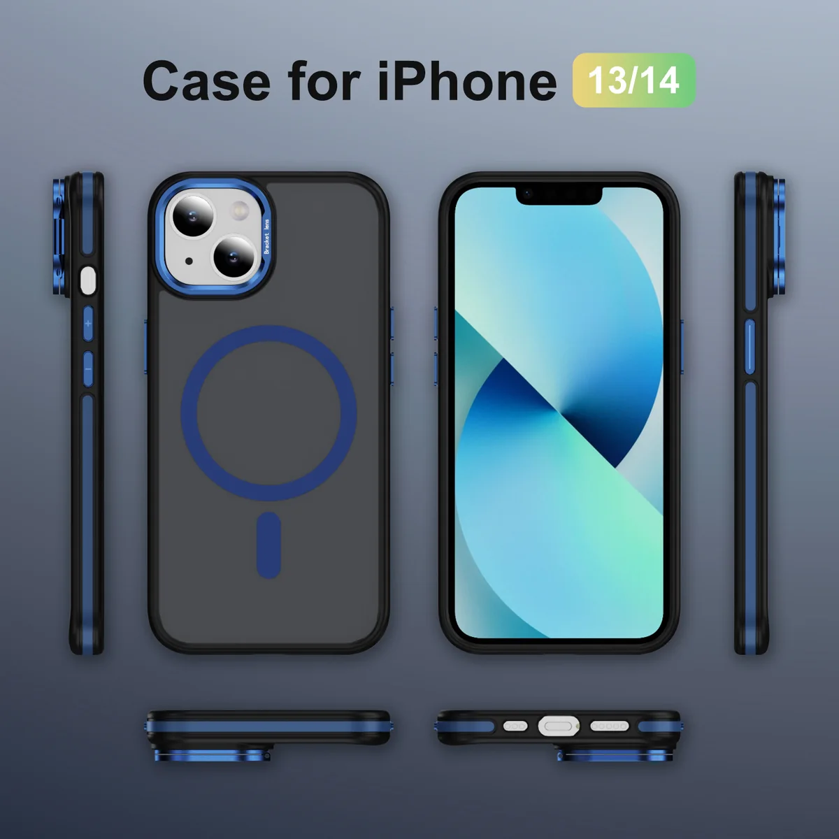 cross-border compatible with Apple iPhone14 two-tone Phantom magnetic ring kickstand phone case soft-touch case fingerprint-resistant IP13
