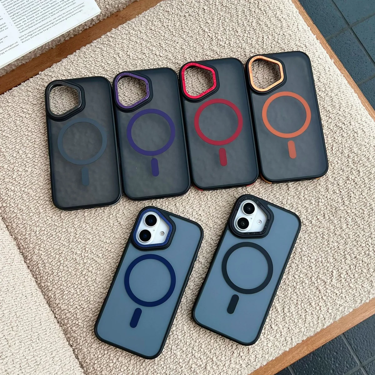 cross-border compatible with Apple iPhone16PLUS two-tone Phantom magnetic ring phone case wireless charging soft-touch case actual product photo