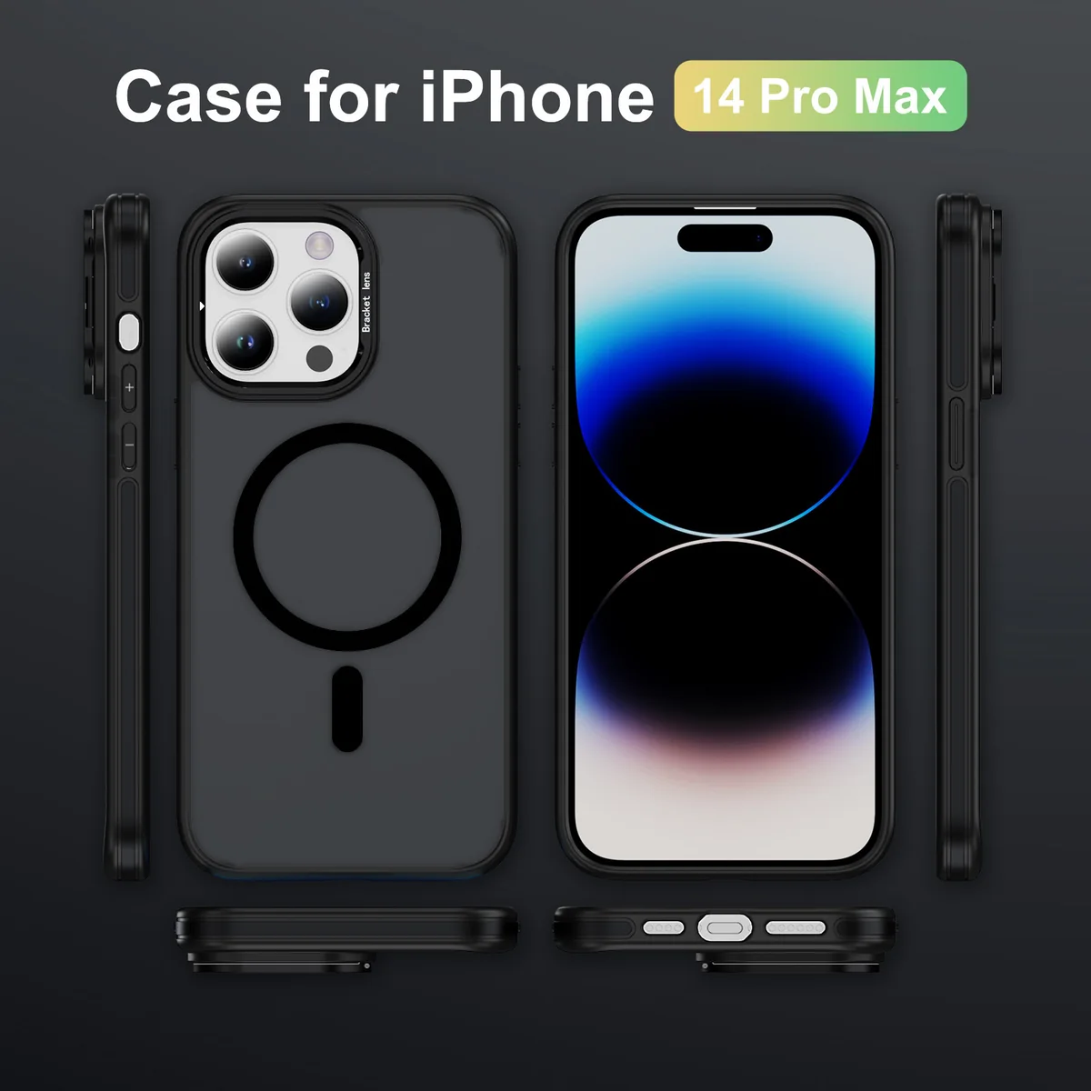 cross-border compatible with Apple IP14PRO MAX two-tone Phantom magnetic ring kickstand phone case soft-touch case fingerprint-resistant