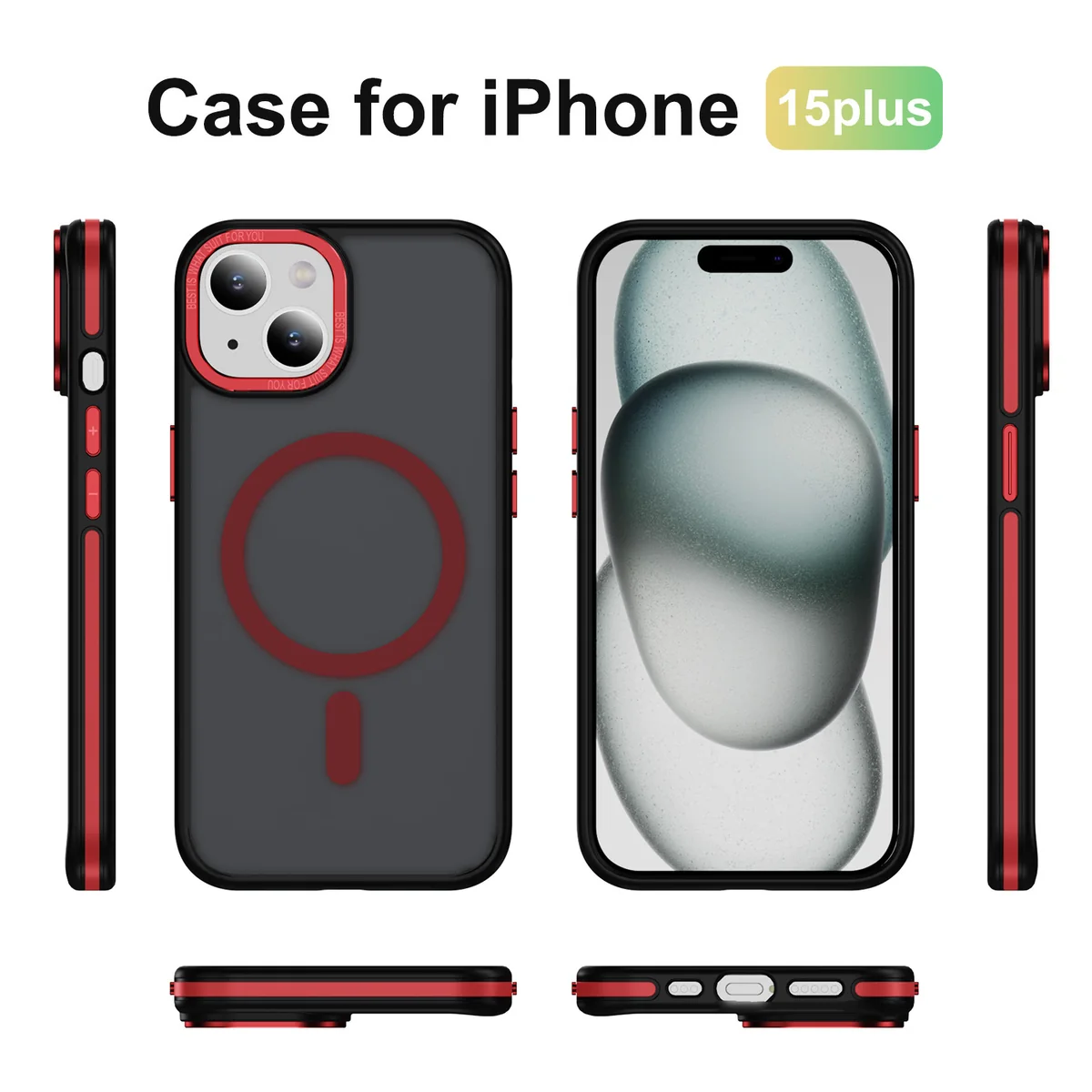 cross-border compatible with Apple iPhone15Plus two-tone Phantom magnetic ring phone case wireless charging soft-touch case