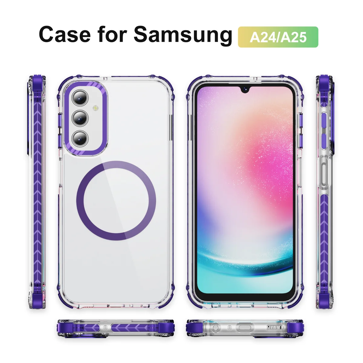 cross-border compatible with Samsung A24-A25 Rainbow No. 1 ultra-clear magnetic ring phone case wireless charging two-tone TPU