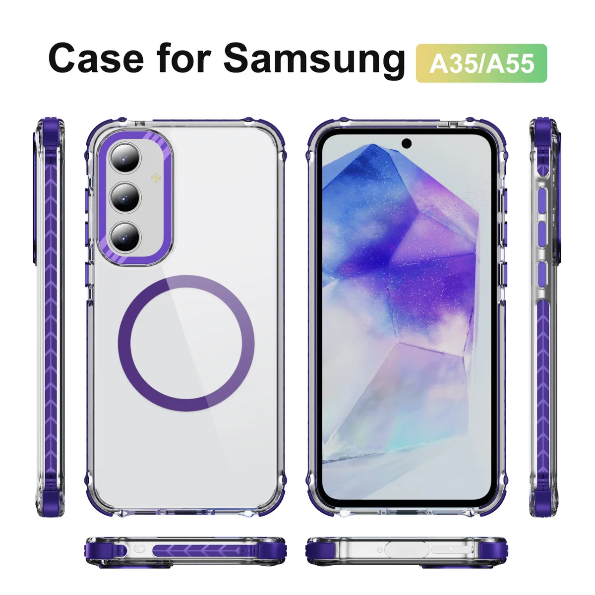 cross-border compatible with Samsung A34-A55 Rainbow No. 1 ultra-clear magnetic ring phone case wireless charging two-tone TPU